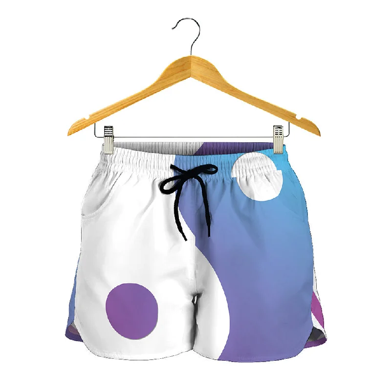 Purple And Blue Yin Yang Print Women's Shorts