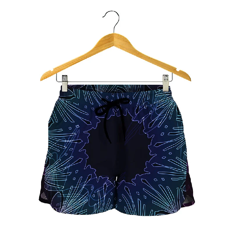 Purple And Teal Dark Mandala Print Women's Shorts