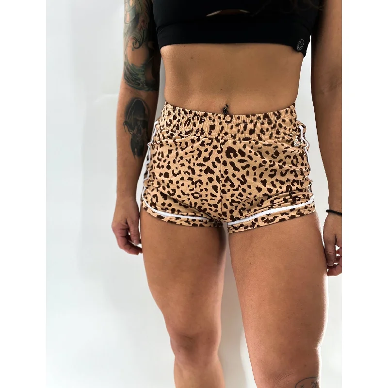 Salty Savage Ladies “OG Smile” Varsity Track Shorts| Leopard Print