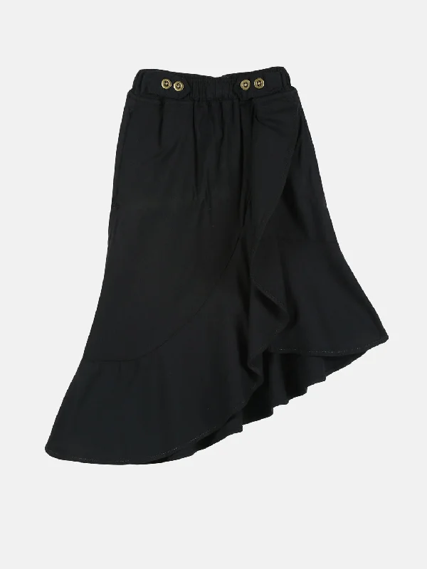 Girls Asymmetrical Ruffle Denim Skirt