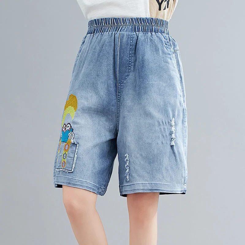 Summer Embroidery Plus Sizes Women Dnim Shorts