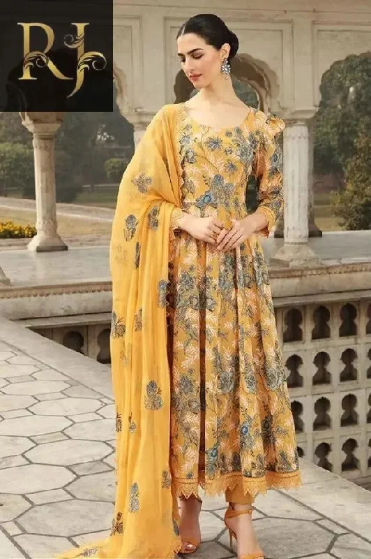 3 Pcs Women Unstitched Lawn Embroiderd Suit By RJ