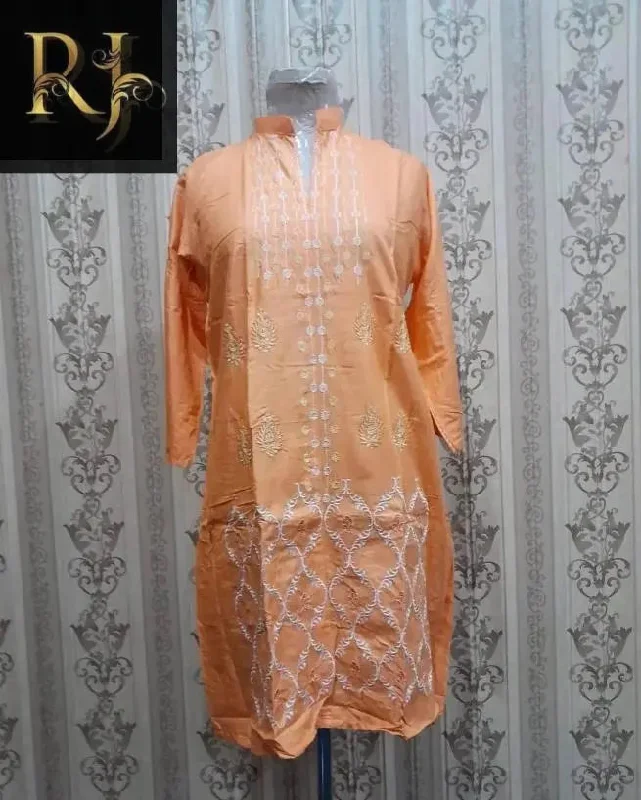 Light Brown Women’s Embroidered Ready to Wear 3-Piece Linen Frock By RJ Kollection