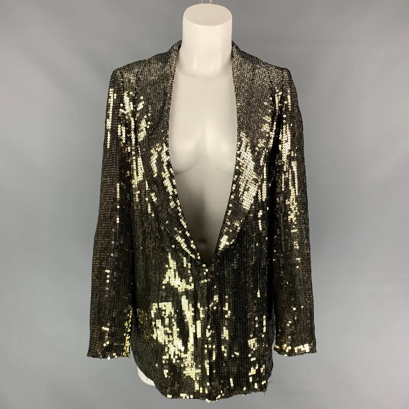 ALICE + OLIVIA Size M Gold Viscose Shawl Collar Jacket Blazer