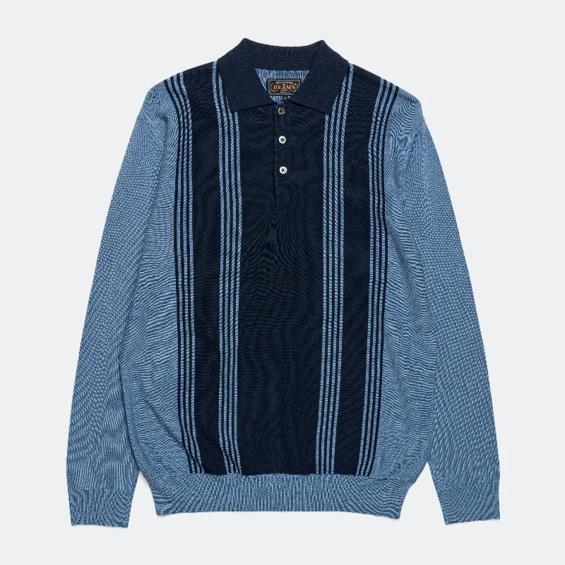 Knit Polo Stripe 12G - Blue