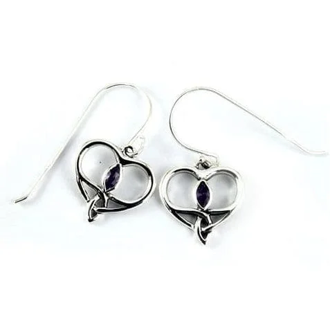 Celtic Drop Earrings With Amethyst Stone