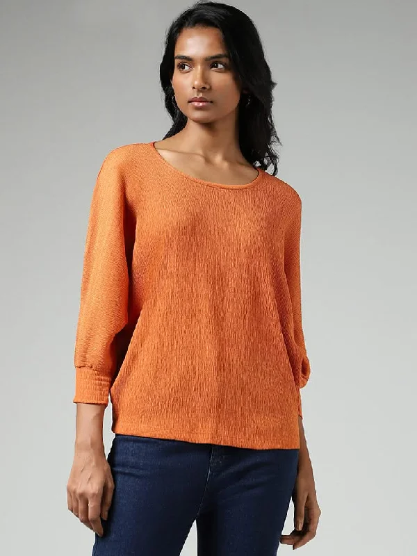 LOV Orange Self-Textured Top