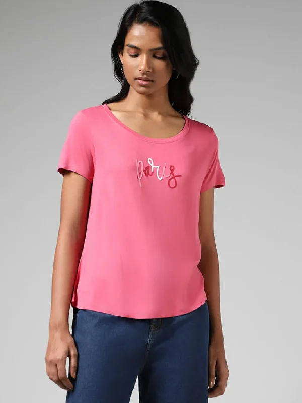 LOV Pink Typographic Printed T-Shirt