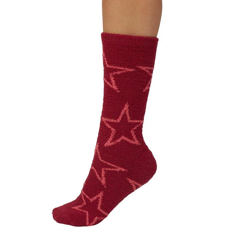 Marjorie Fluffy Bed Socks Elderberry Red 4-7