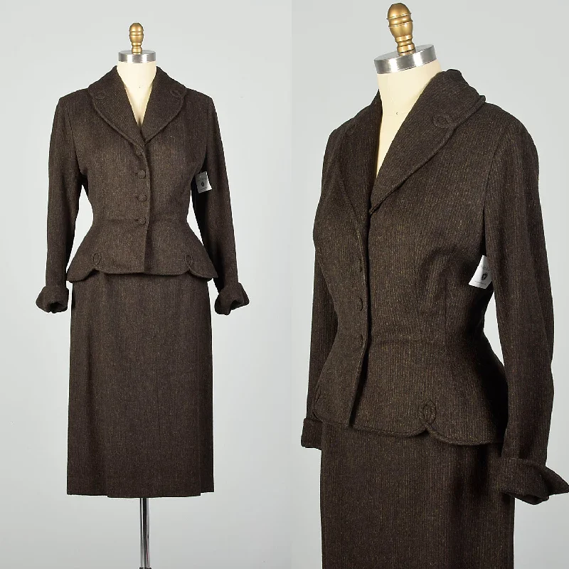 Medium 1950s Lilli Ann Skirt Suit Brown Wool Peplum Jacket Hourglass