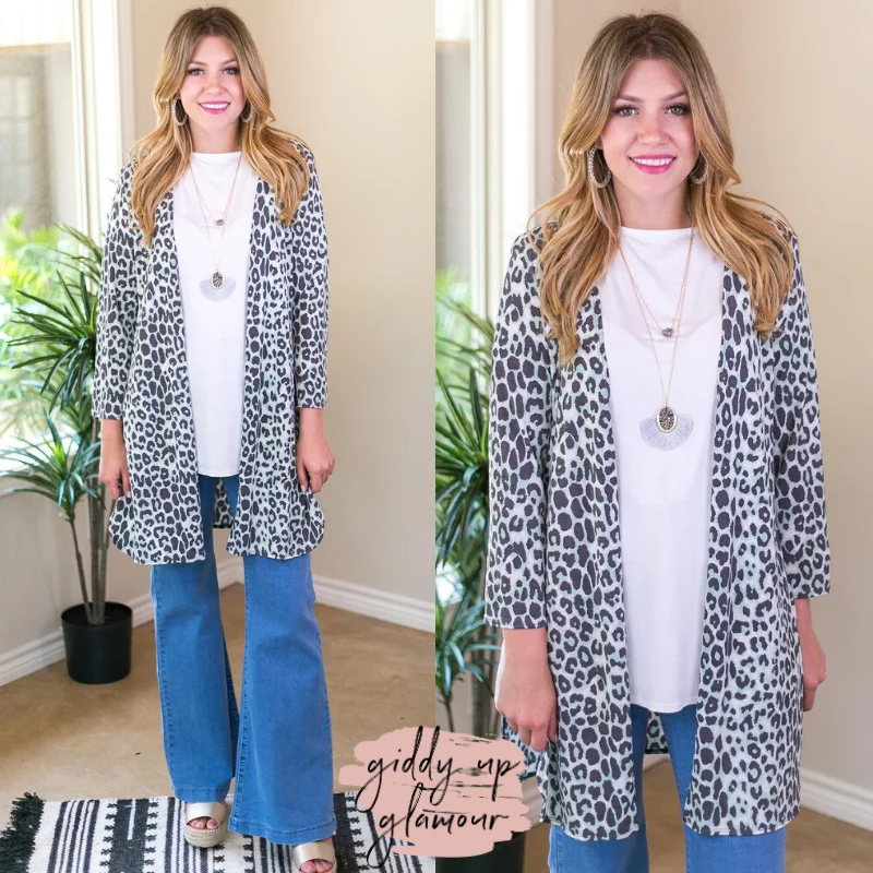 All Eyes On You Leopard Cardigan in Mint and Grey