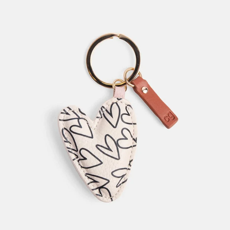 Mono Outline Heart Printed Heart Keyring