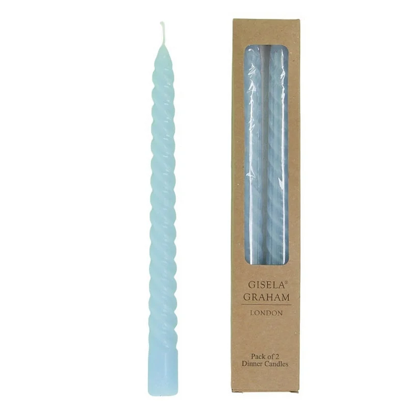 Pastel Blue Twist Taper Candle Pair