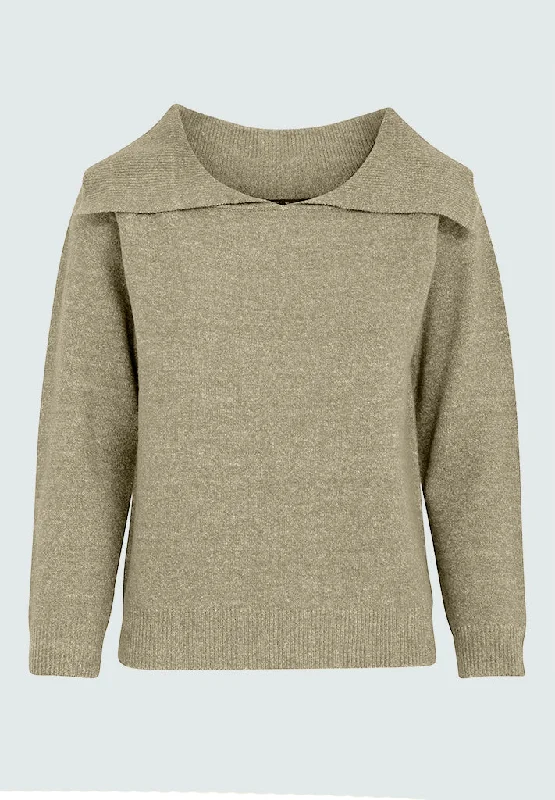 PCCasey Off Shoulder Knit Pullover - Winter Twig Sand Melange