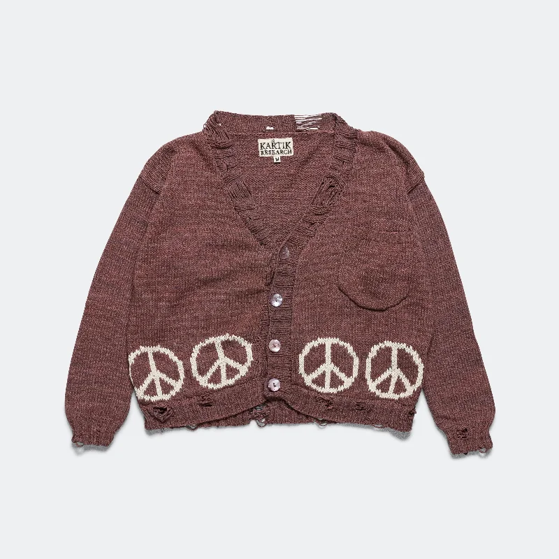 Peace Intarsia Cardigan Naturally Dyed - Lavendar/White