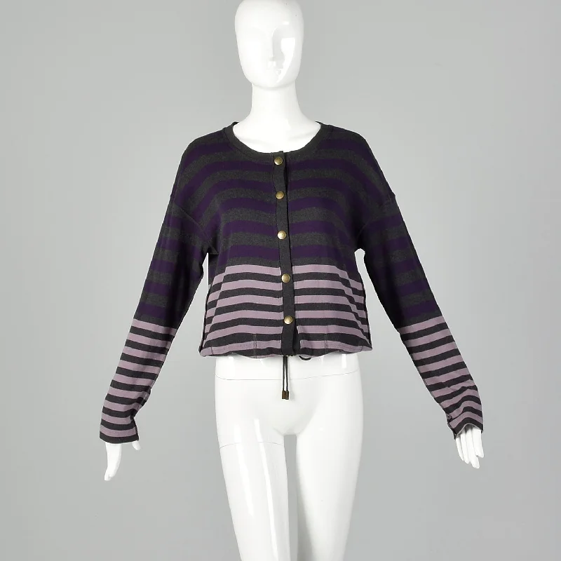 Small Sonia Rykiel 1990s Purple and Gray Striped Cardigan Sweater