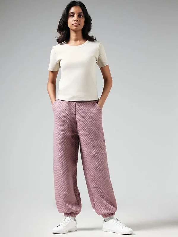 Studiofit Pink Self-Textured High-Waisted Joggers