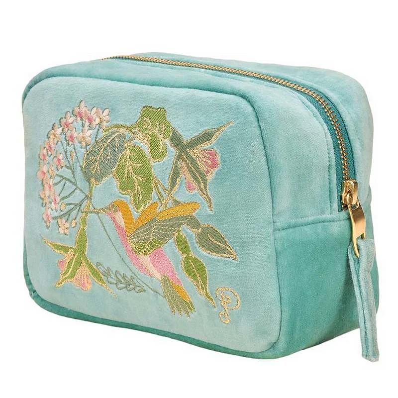 Velvet Make-up Bag Hummingbird Aqua