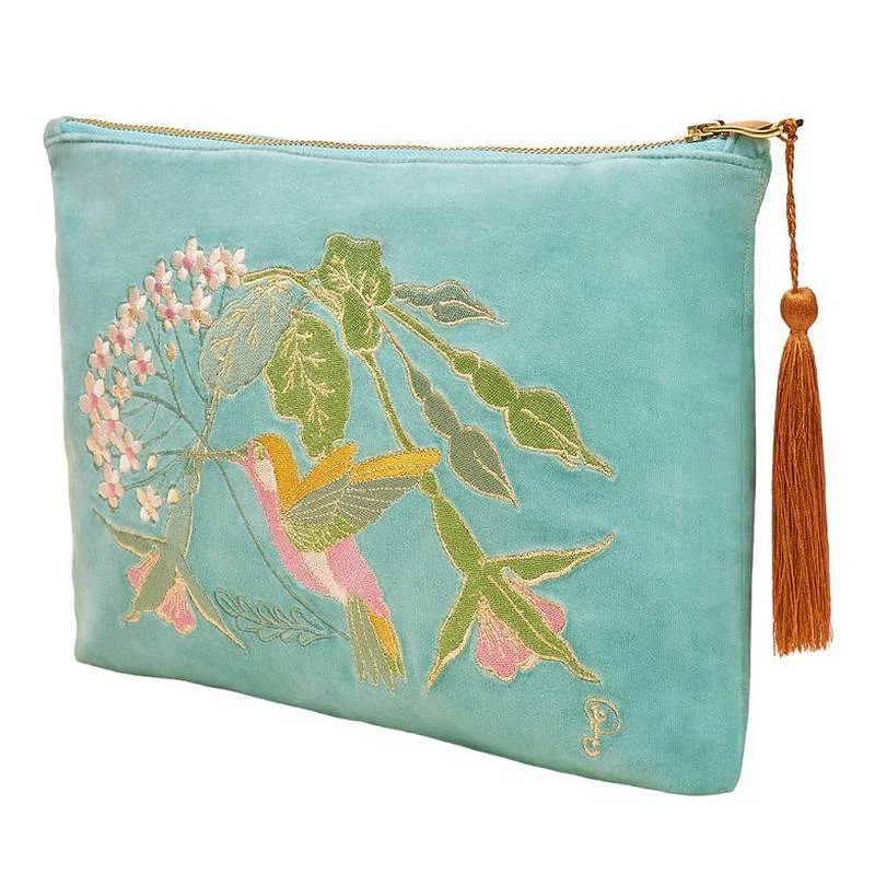 Velvet Zip Pouch Hummingbird Aqua