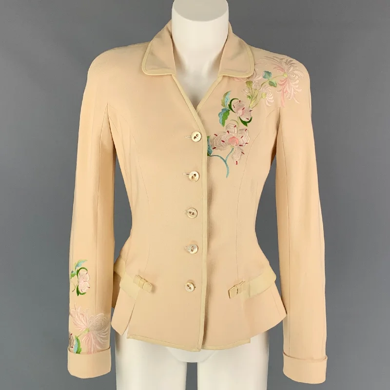 Vintage CHRISTIAN DIOR Size 6 Beige Silk Embroidered Jacket