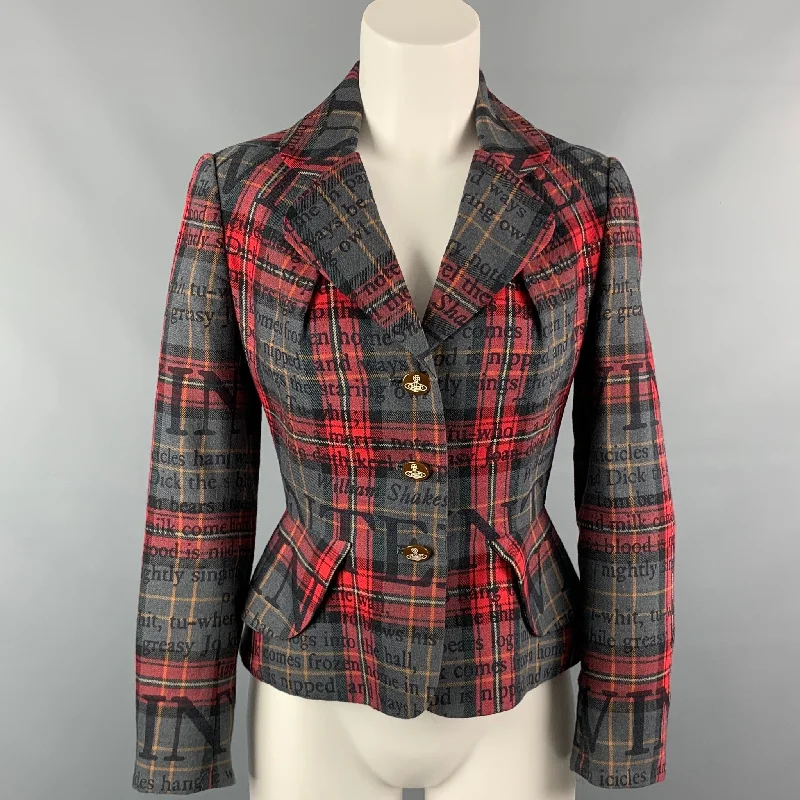 VIVIENNE WESTWOOD RED LABEL Size 2 Grey & Red Print Plaid Jacket