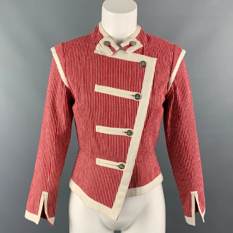 VIVIENNE WESTWOOD RED LABEL Size 2 Red & White Stripe Cotton Asymmetrical Jacket